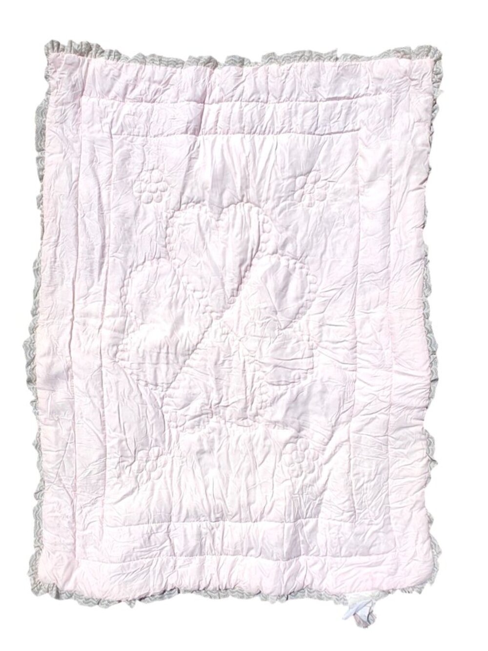 Vintage Baby Quilt Blanket Fabric & Lace 1980s Pastel Farm Animals Quiltron
